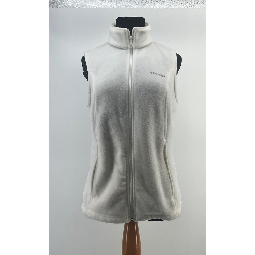 Columbia Fleece Vest Women's Small Full Zip Sleeveless Outdoor Cream